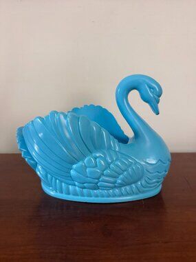Vintage Regaline Molded Blue Plastic Swan Planter /Caddy/ Dish